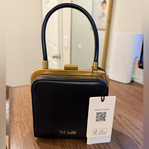 Ted Baker Black Mini Square Top-Handle Bag with Gold Hardware